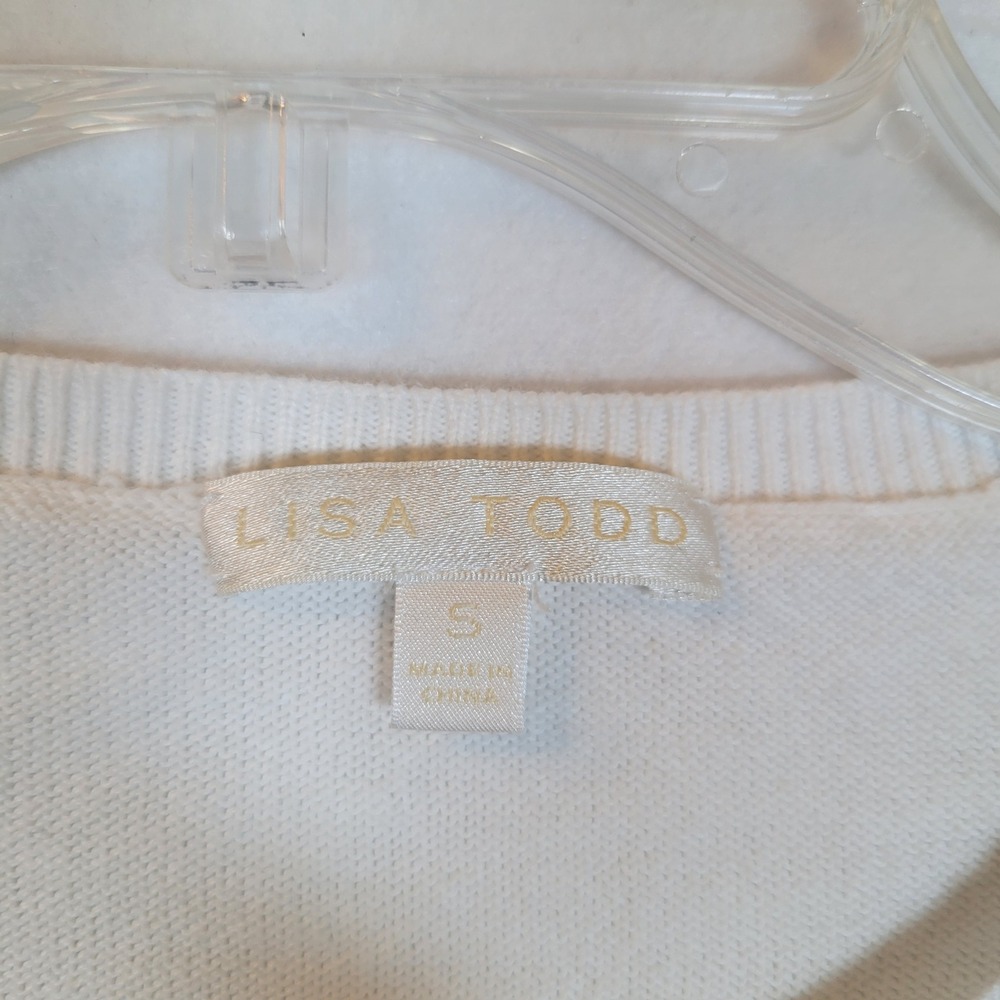 Lisa Todd Womens Bulldog Lover Knit Cotton Sweater Top Size Small White Animal - Picture 3 of 11